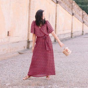 Happy X Nature Red Geometric Retro Maxi Dress NWT